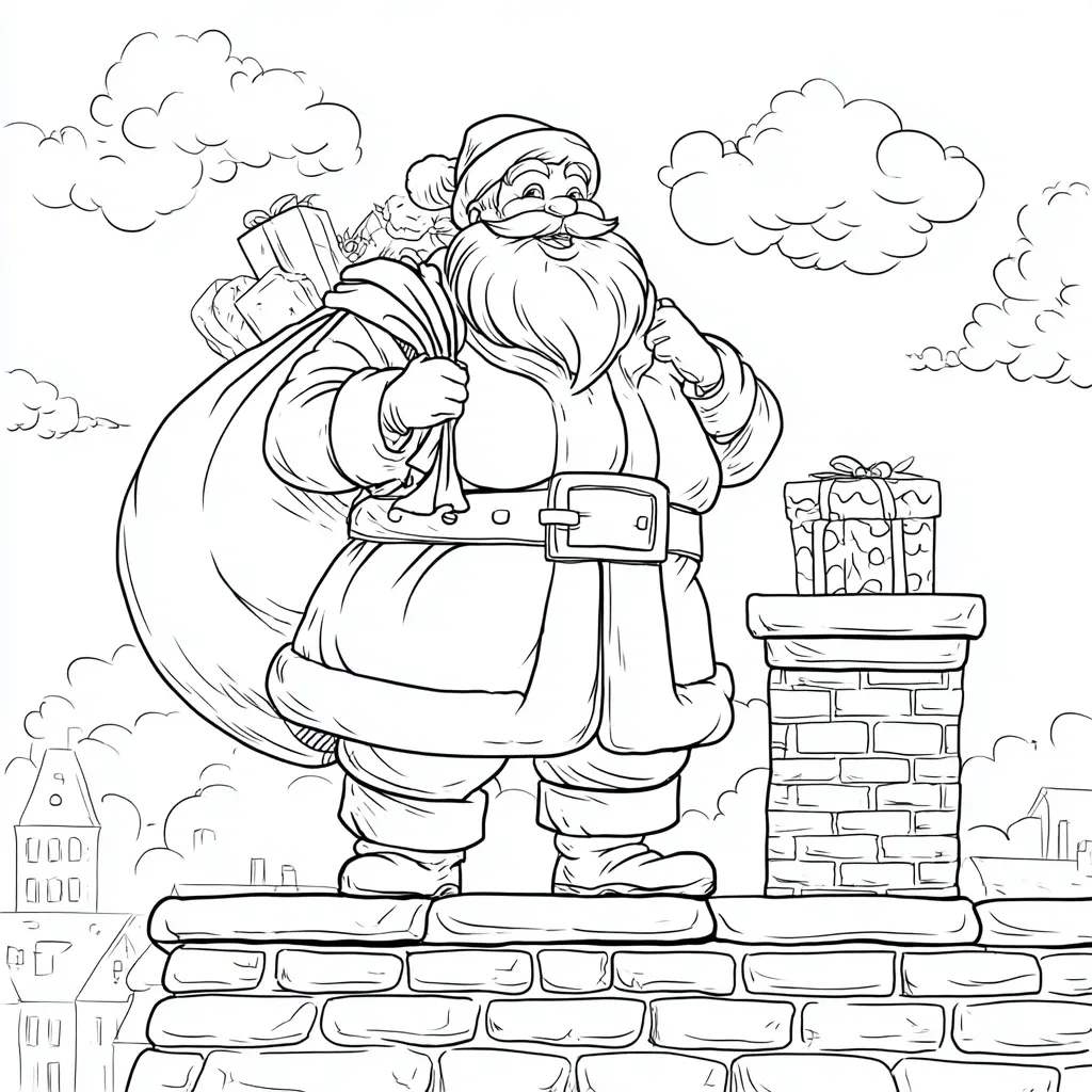 Dibujo de Papá Noel llevando regalos para colorear