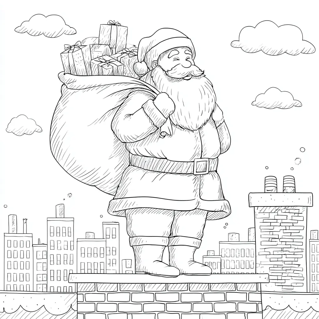 Dibujo de Papá Noel en nochebuena para colorear