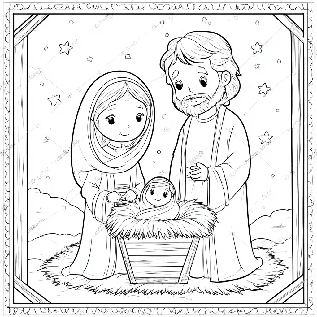 Dibujo de el niño Jesús, María y José para colorear Dibujo de el niño Jesús, María y José para colorear