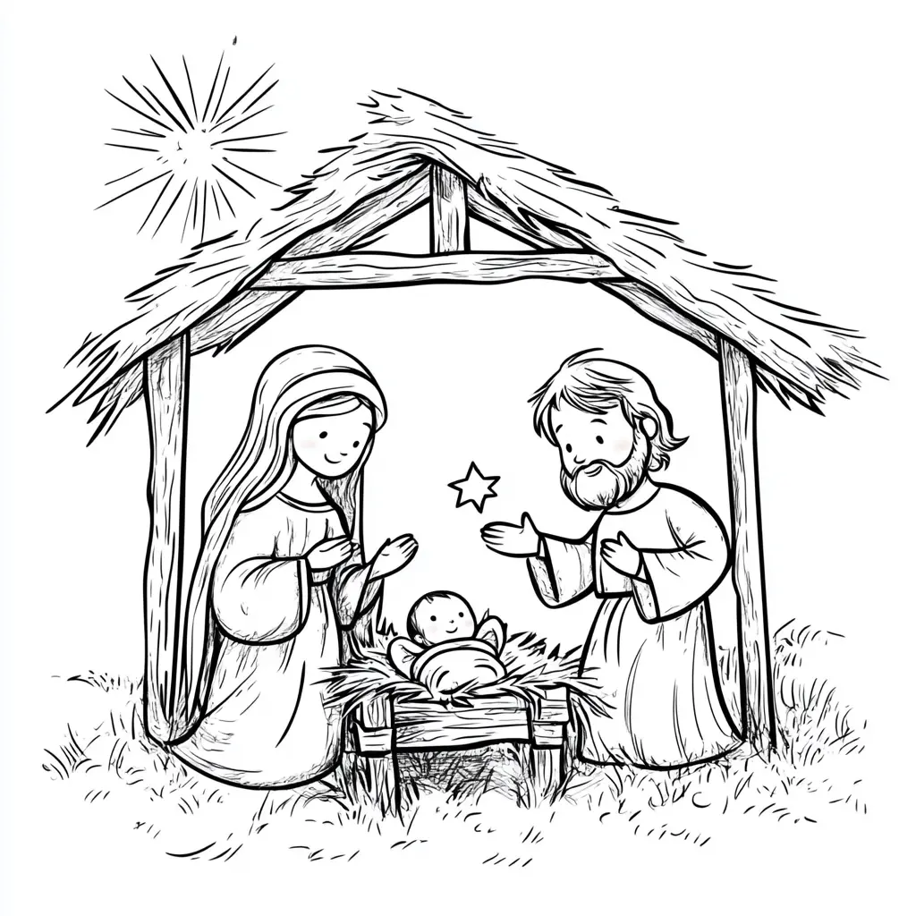 Dibujo de Jesús en el portal para colorear Dibujo de Jesús en el portal para colorear