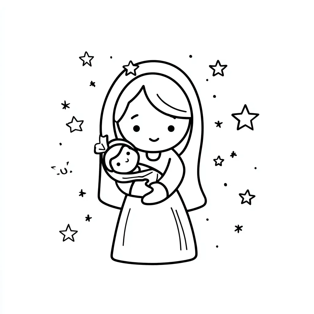 Dibujo de María y el niño Jesús para colorear Dibujo de María y el niño Jesús para colorear