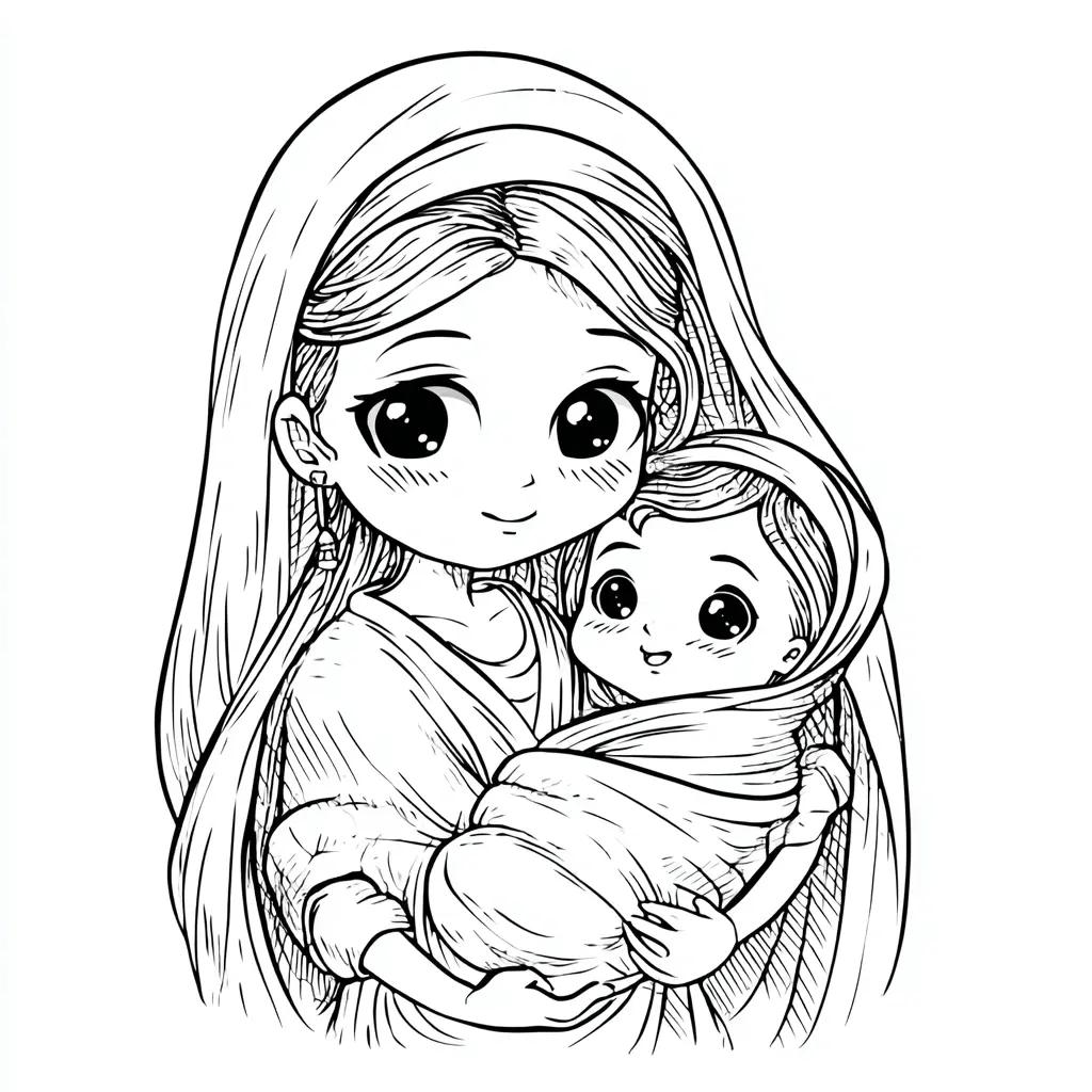 Dibujo de María, madre del niño Jesús para colorear Dibujo de María, madre del niño Jesús para colorear