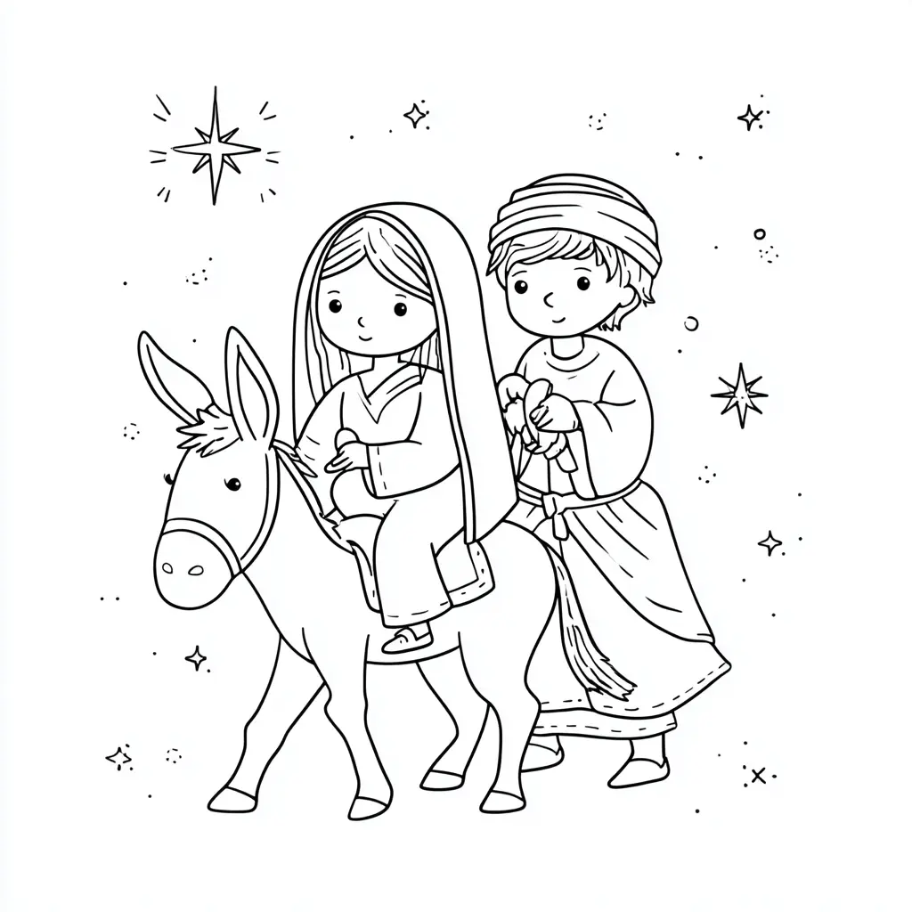 Dibujo de María y José de viaje a Belén para colorear Dibujo de María y José de viaje a Belén para colorear