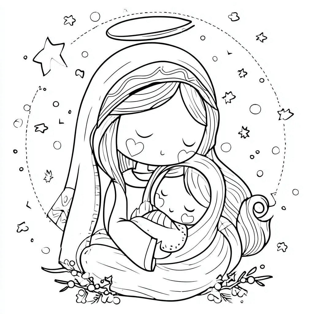 Dibujo de María abraza con cariño a Jesús para colorear Dibujo de María abraza con cariño a Jesús para colorear