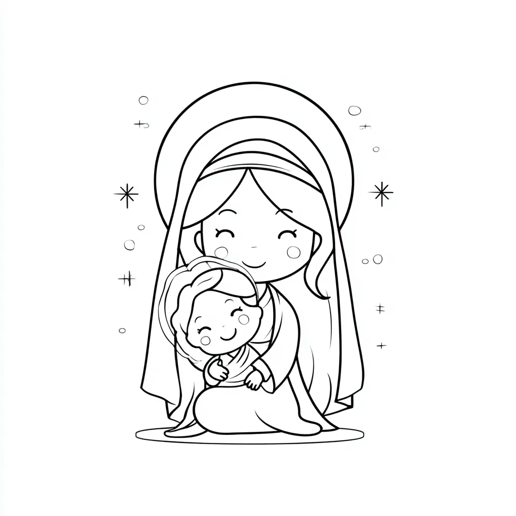 Dibujo de la Virgen María el niño Jesús para colorear Dibujo de la Virgen María el niño Jesús para colorear