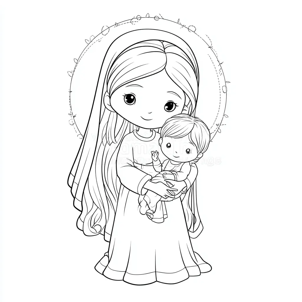 Dibujo de mamá María y el niño Jesús para colorear Dibujo de mamá María y el niño Jesús para colorear