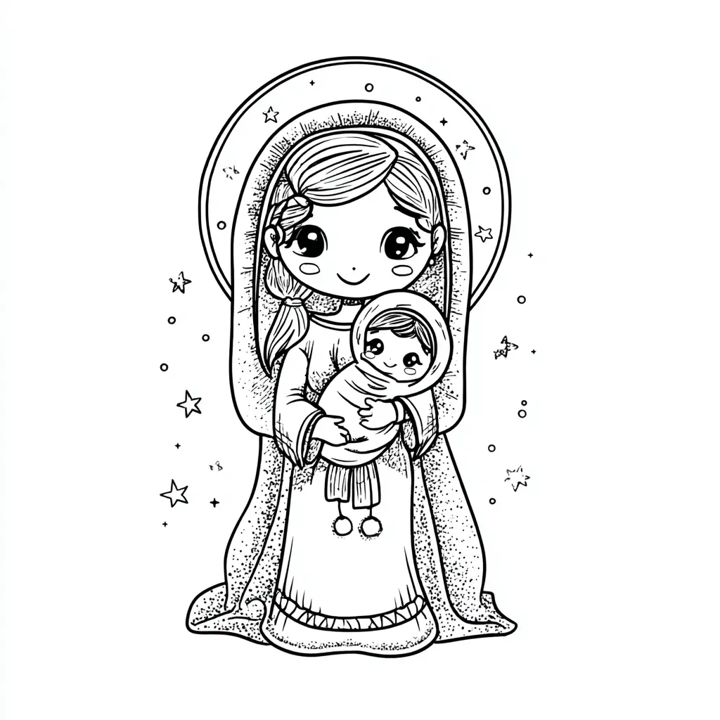 Dibujo de María y el niño Jesús en brazos para colorear Dibujo de María y el niño Jesús en brazos para colorear