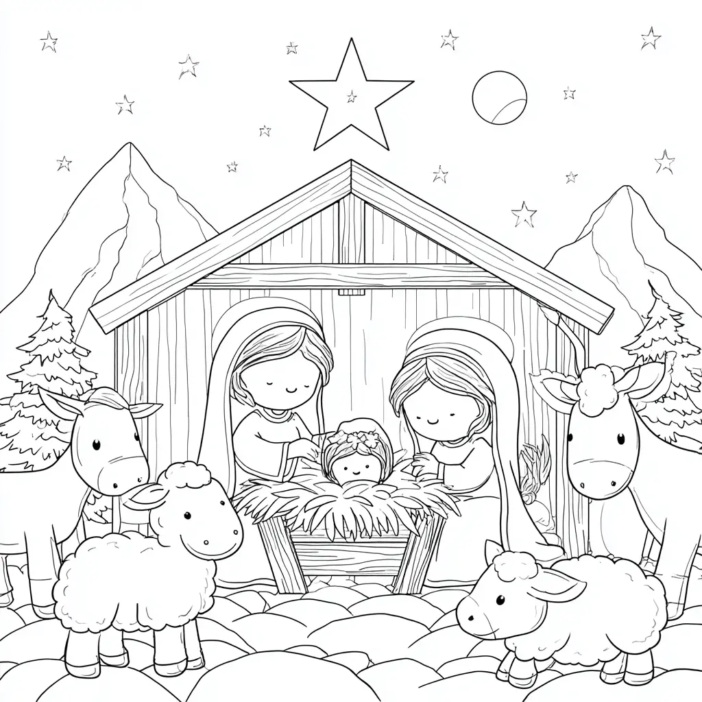 Dibujo de los animales visitan a Jesús para colorear Dibujo de los animales visitan a Jesús para colorear