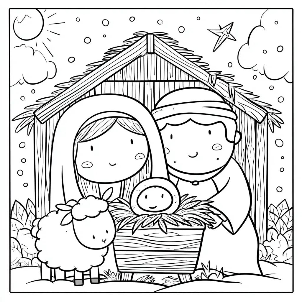 Dibujo de simpático dibujo del pesebre para colorear Dibujo de simpático dibujo del pesebre para colorear