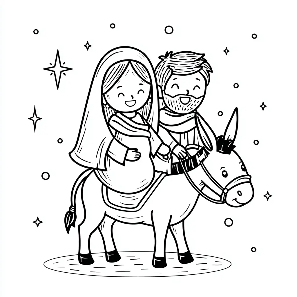 Dibujo de María y José en el burro para colorear Dibujo de María y José en el burro para colorear