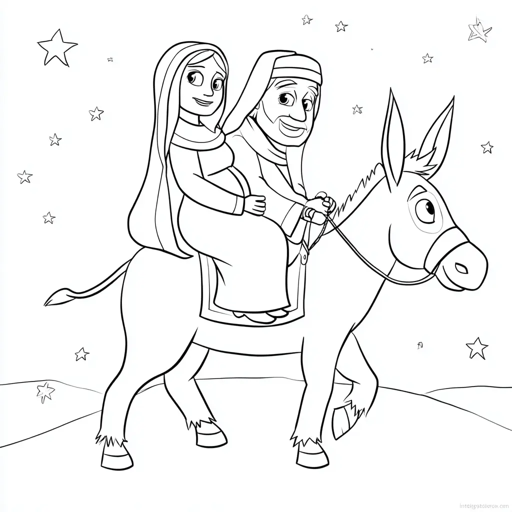 Dibujo de María y José viajan a Belén para colorear Dibujo de María y José viajan a Belén para colorear
