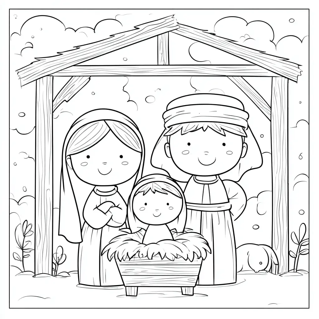 Dibujo de alegría en el portal de Belén para colorear Dibujo de alegría en el portal de Belén para colorear