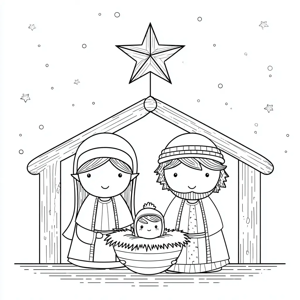 Dibujo de nacimiento bajo la estrella para colorear Dibujo de nacimiento bajo la estrella para colorear