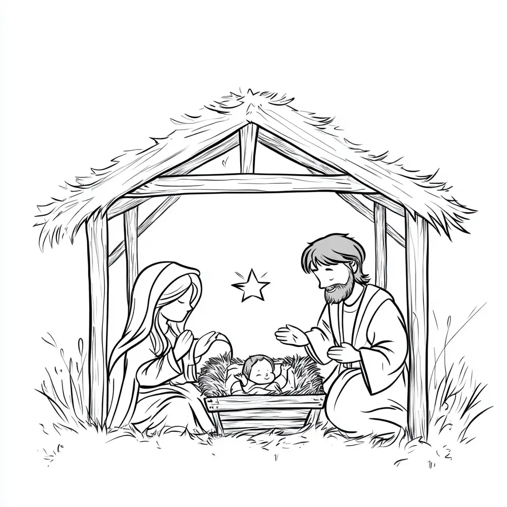 Dibujo de el niño Jesús en el establo para colorear Dibujo de el niño Jesús en el establo para colorear