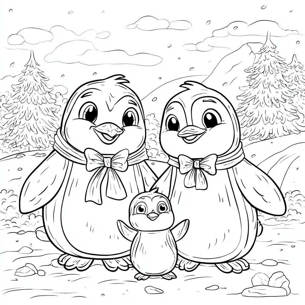 Dibujo de familia de pingüinos para colorear Dibujo de familia de pingüinos para colorear