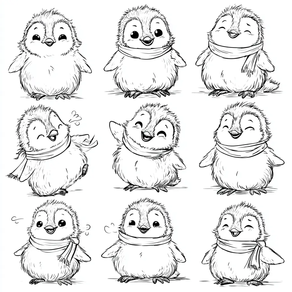 Dibujo de pingüinos y sus emociones para colorear Dibujo de pingüinos y sus emociones para colorear