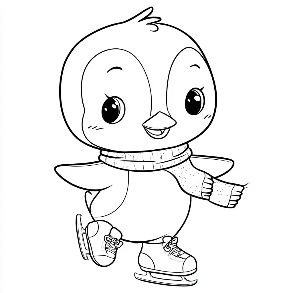 Dibujo de pingüino patinando en la nieve para colorear Dibujo de pingüino patinando en la nieve para colorear
