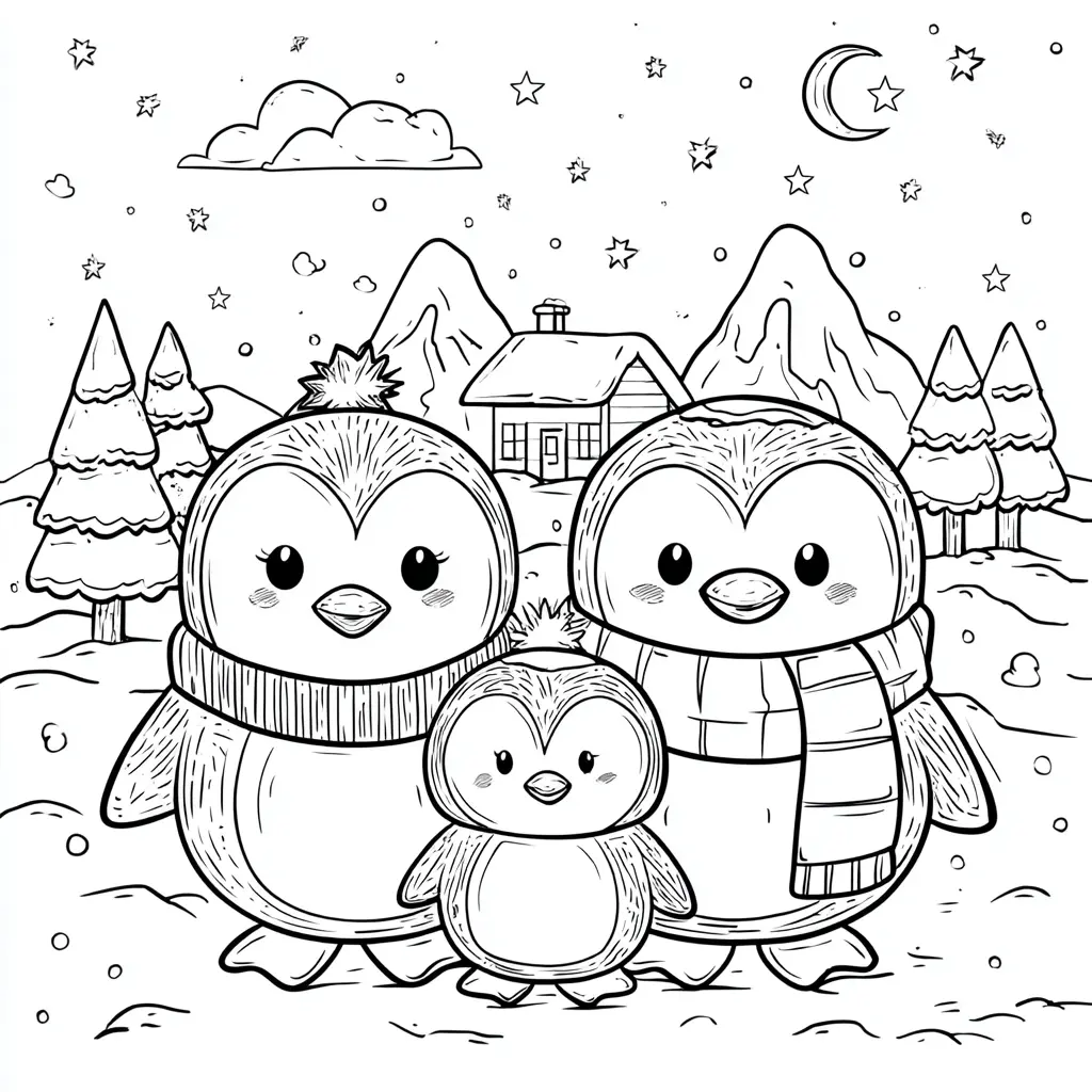 Dibujo de pingüinos en su hogar para colorear Dibujo de pingüinos en su hogar para colorear
