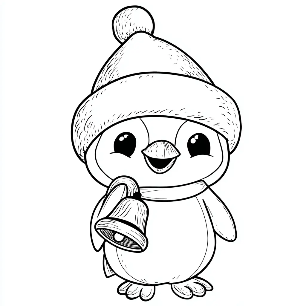 Dibujo de pingüino tocando la campana para colorear Dibujo de pingüino tocando la campana para colorear
