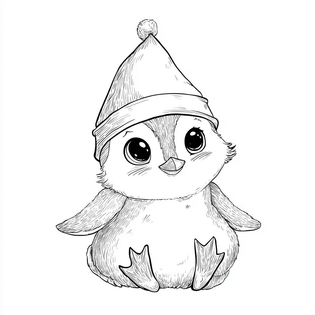 Dibujo de pingüinito con gorrito navideño para colorear Dibujo de pingüinito con gorrito navideño para colorear