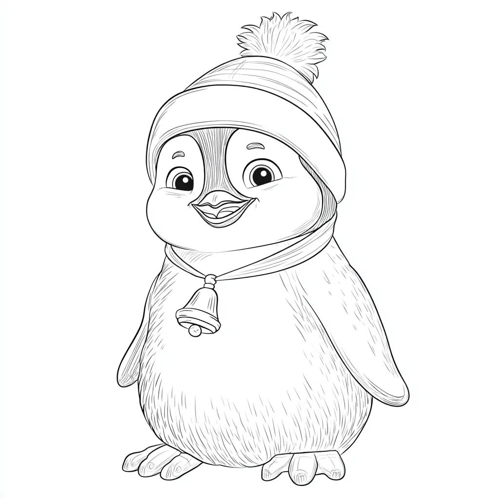 Dibujo de pingüino con campana de Navidad para colorear Dibujo de pingüino con campana de Navidad para colorear