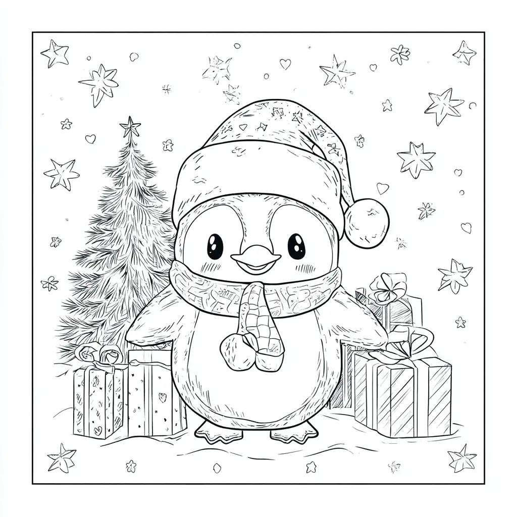 Dibujo de pingüino en Nochebuena para colorear Dibujo de pingüino en Nochebuena para colorear