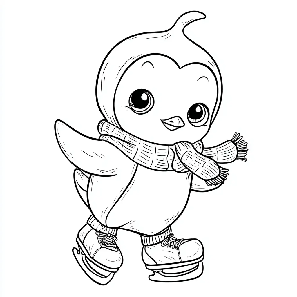 Dibujo de pingüino patinando sobre hielo para colorear Dibujo de pingüino patinando sobre hielo para colorear