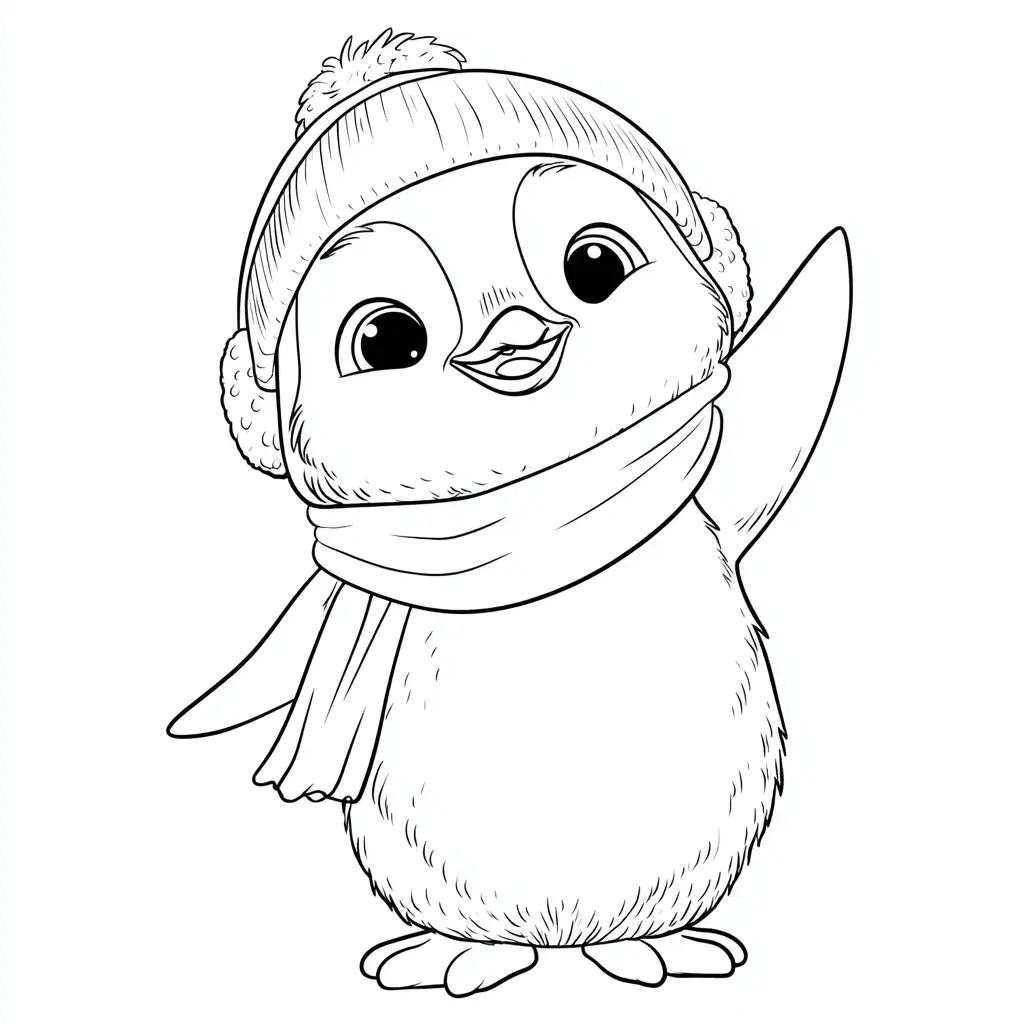 Dibujo de saludo de pingüino navideño para colorear Dibujo de saludo de pingüino navideño para colorear