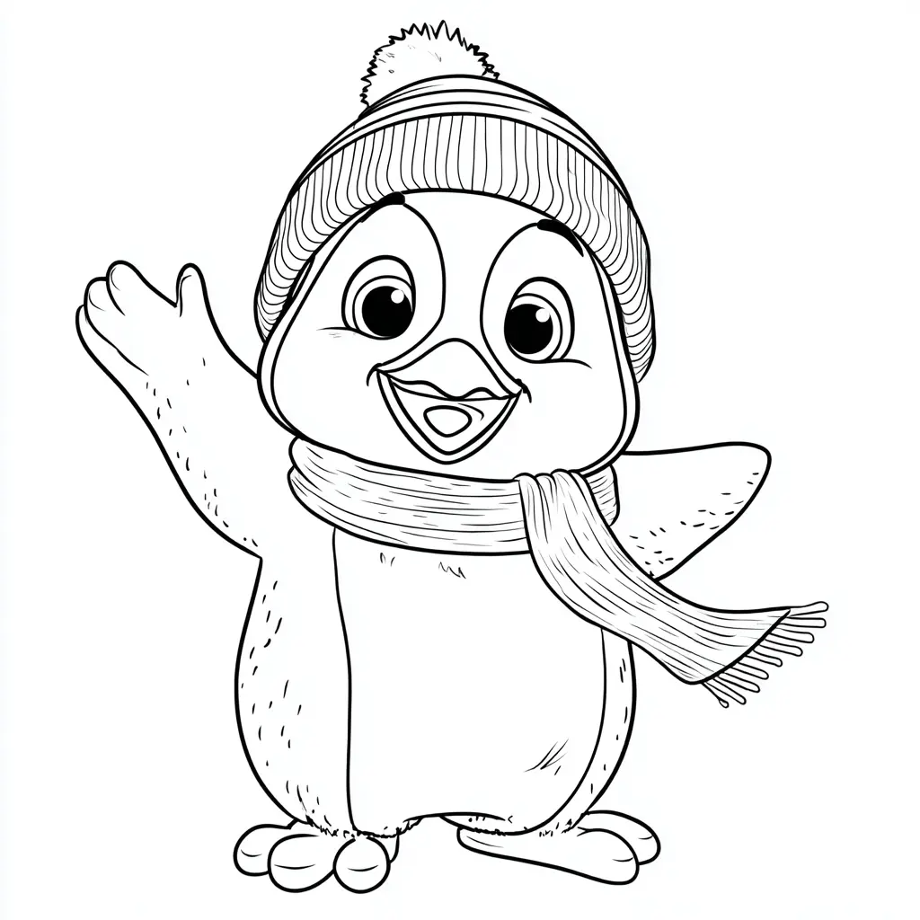 Dibujo de pingüino navideño saludando para colorear Dibujo de pingüino navideño saludando para colorear