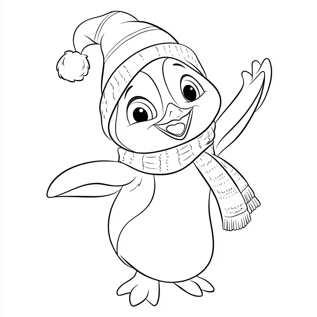 Dibujo de pingüino navideño feliz para colorear Dibujo de pingüino navideño feliz para colorear