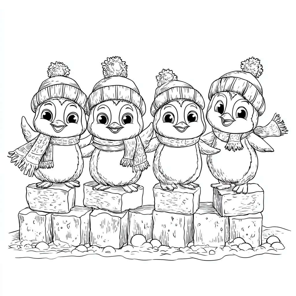 Dibujo de pingüinos sobre hielo para colorear Dibujo de pingüinos sobre hielo para colorear