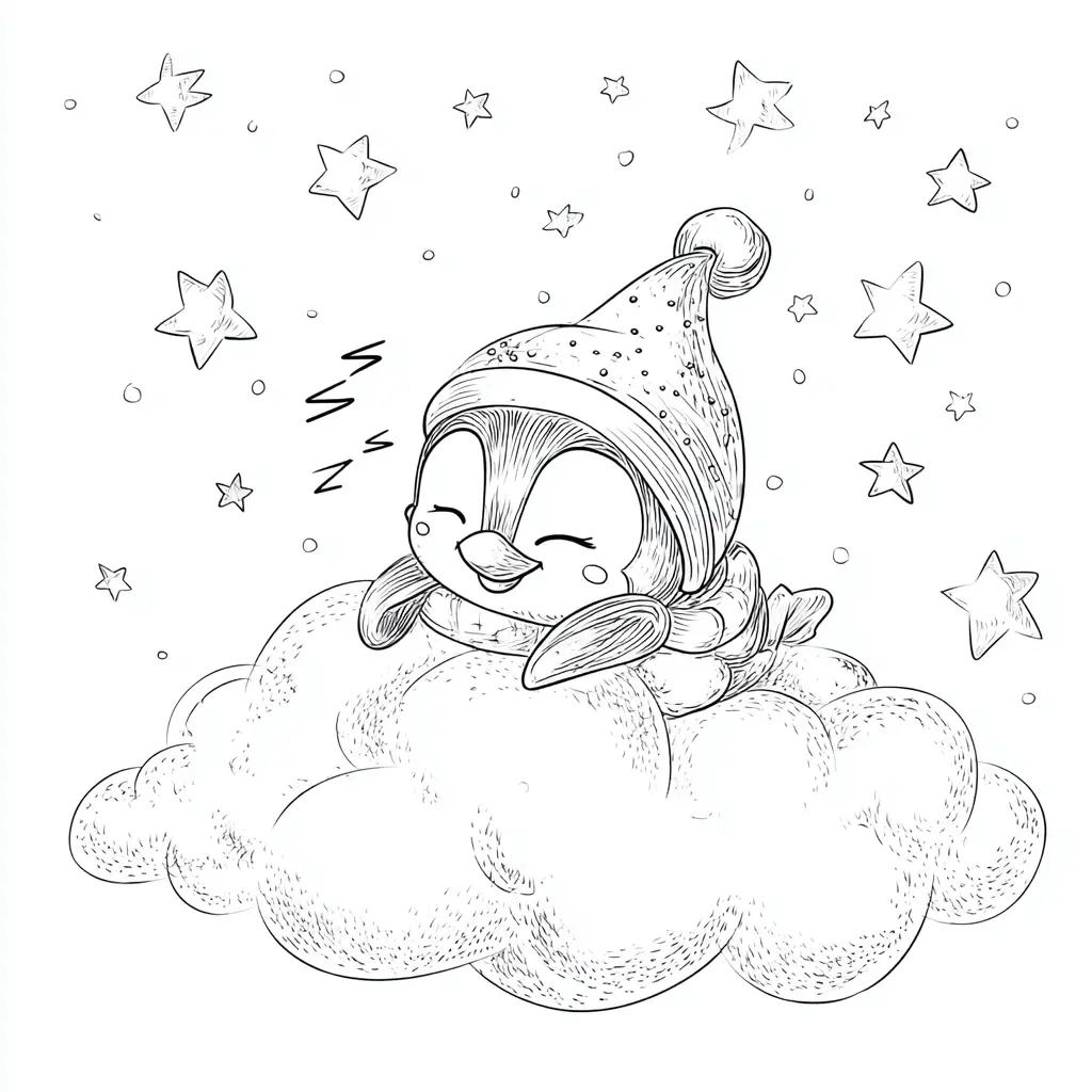 Dibujo de pingüinito navideño dormilón para colorear Dibujo de pingüinito navideño dormilón para colorear