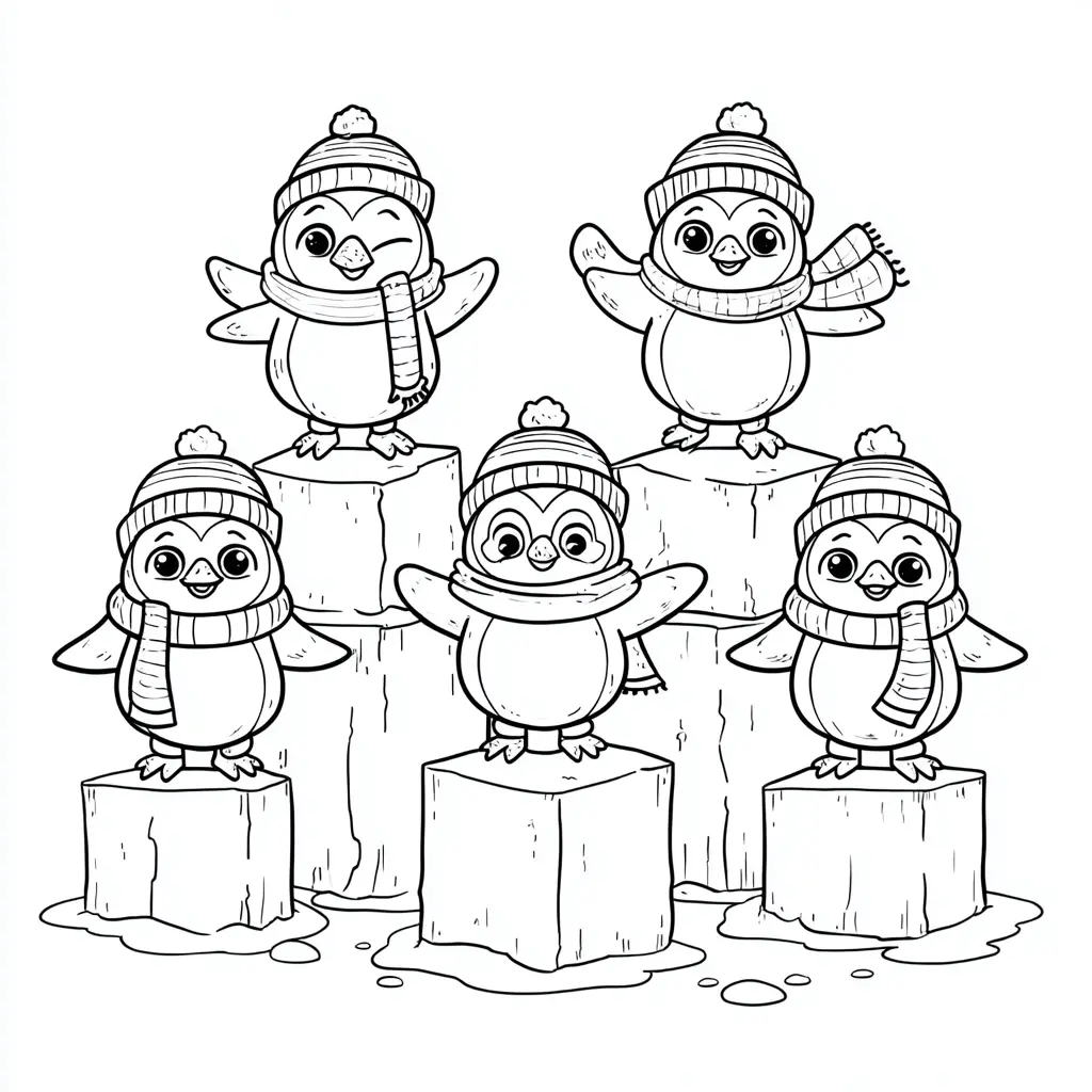Dibujo de la pandilla de pingüinos navideños para colorear Dibujo de la pandilla de pingüinos navideños para colorear