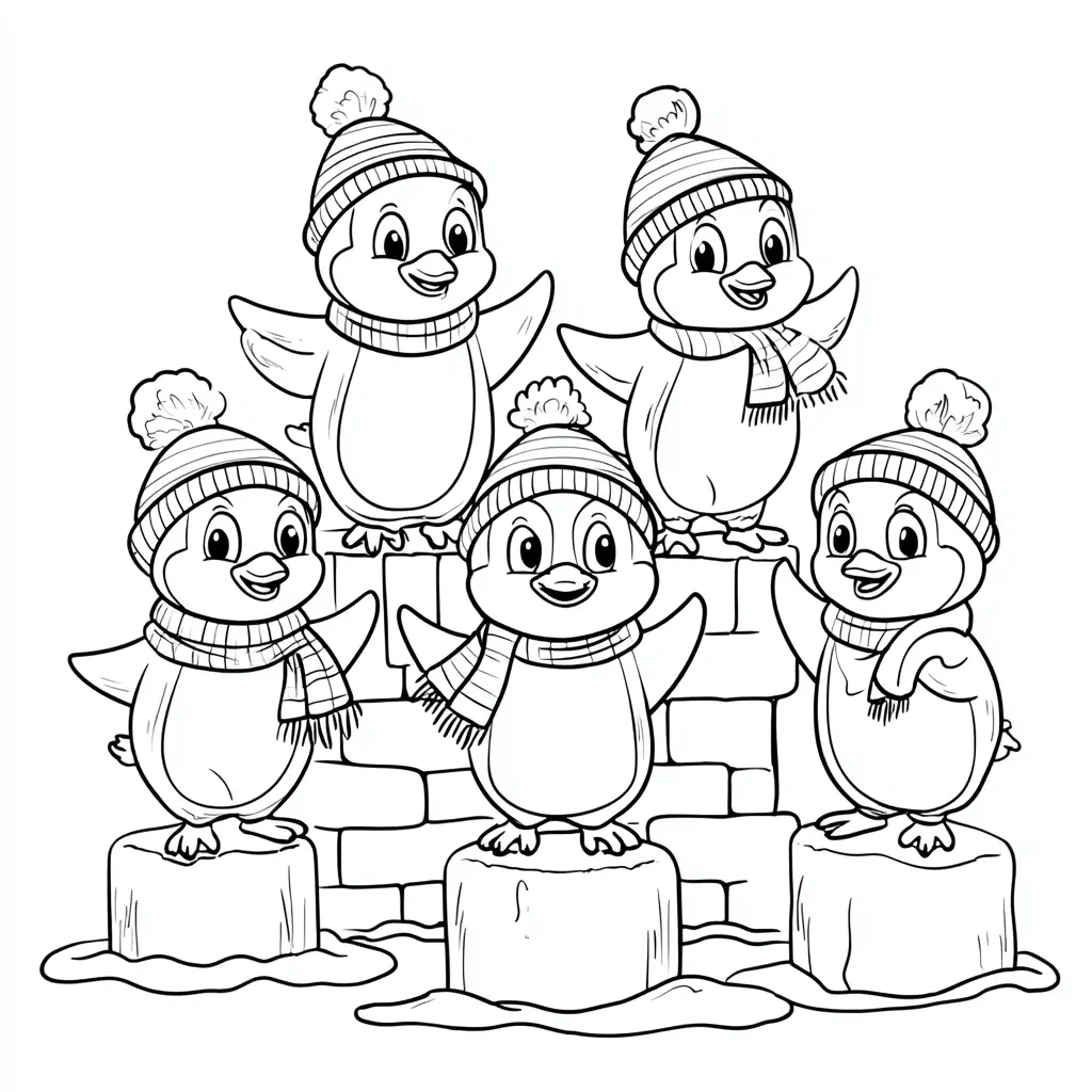 Dibujo de los pingüinos felices en Navidad para colorear Dibujo de los pingüinos felices en Navidad para colorear