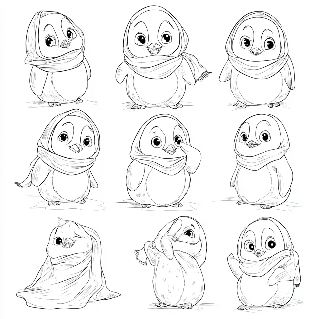 Dibujo de pingüinos peluditos en invierno para colorear Dibujo de pingüinos peluditos en invierno para colorear