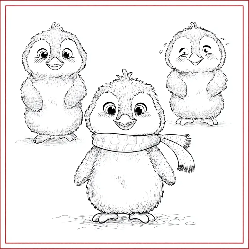 Dibujo de tres pingüinos con frío para colorear Dibujo de tres pingüinos con frío para colorear