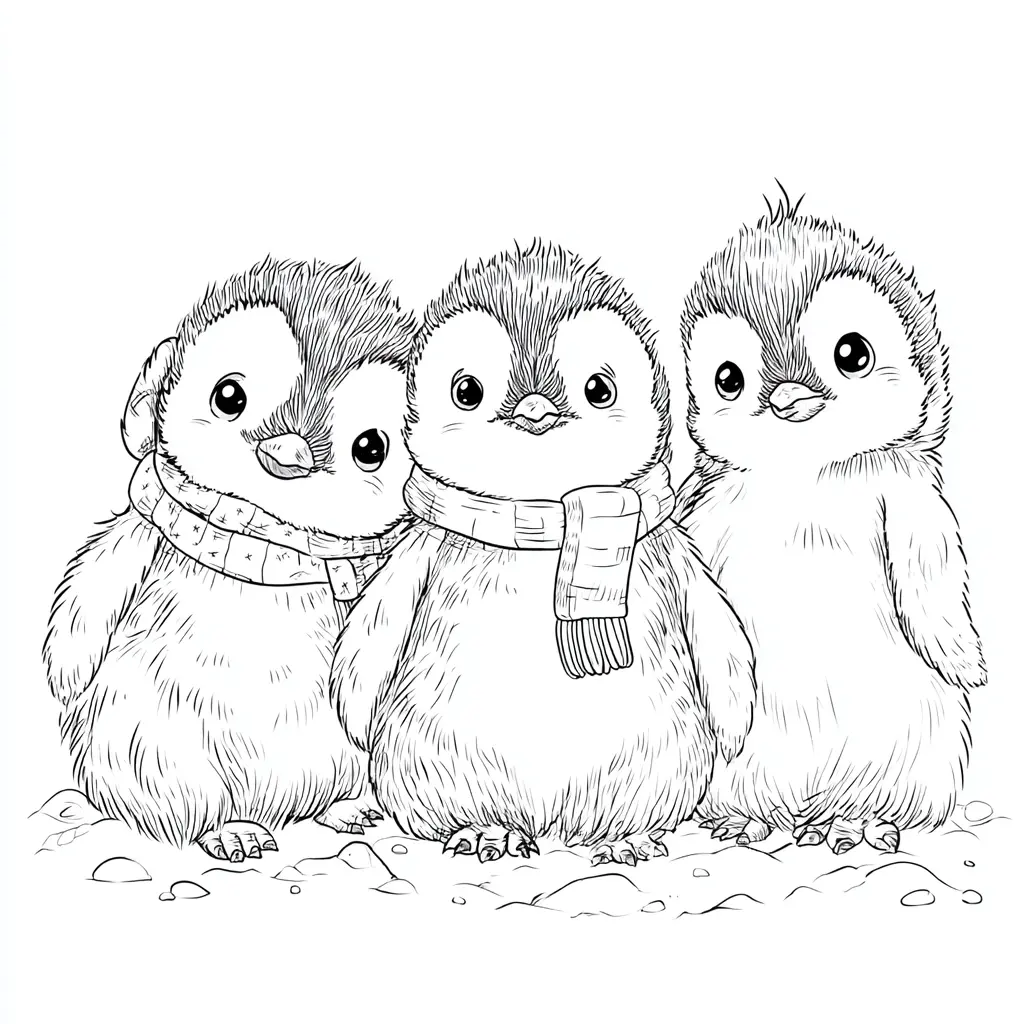 Dibujo de pequeños pingüinos en la nieve para colorear Dibujo de pequeños pingüinos en la nieve para colorear