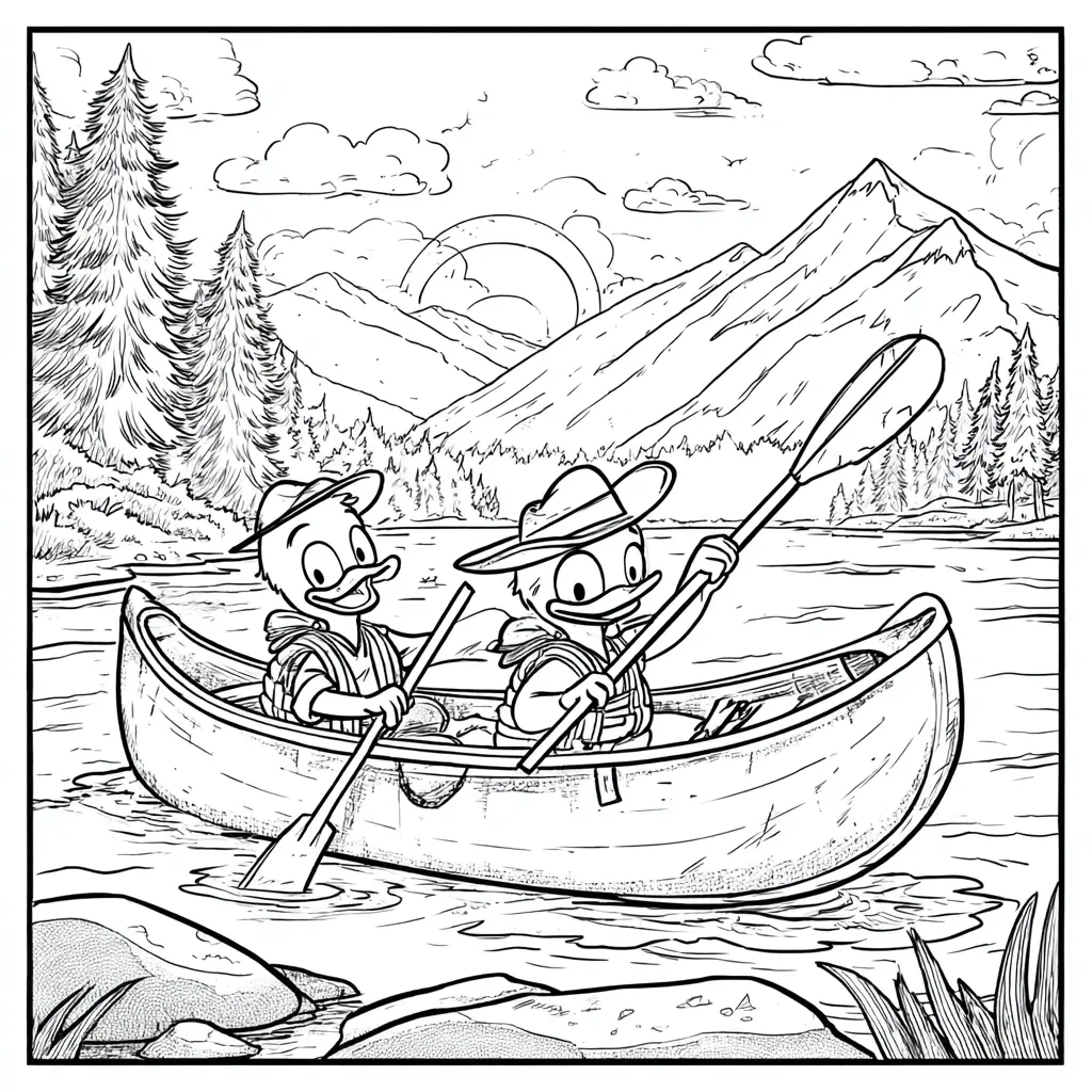 Dibujo de dos amigos patos remando para colorear Dibujo de dos amigos patos remando para colorear