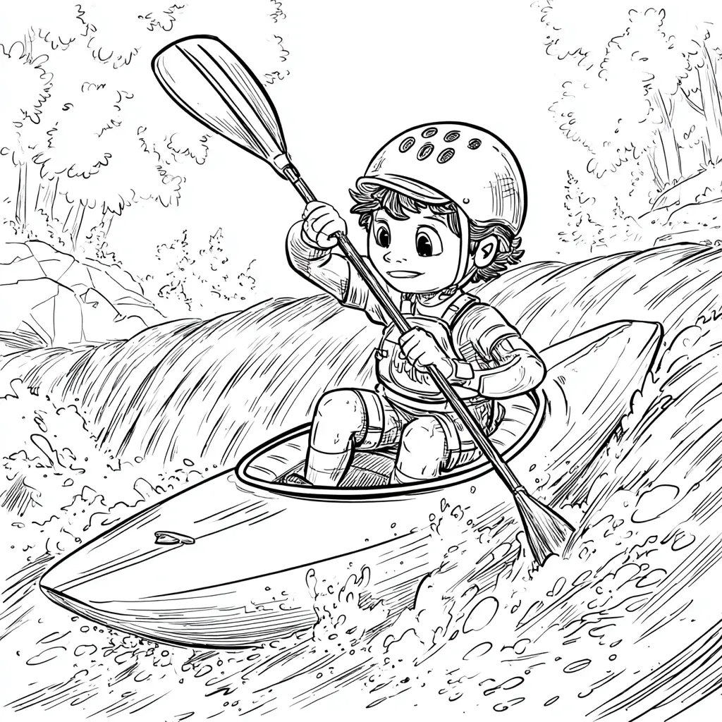 Dibujo de joven en kayak para colorear Dibujo de joven en kayak para colorear
