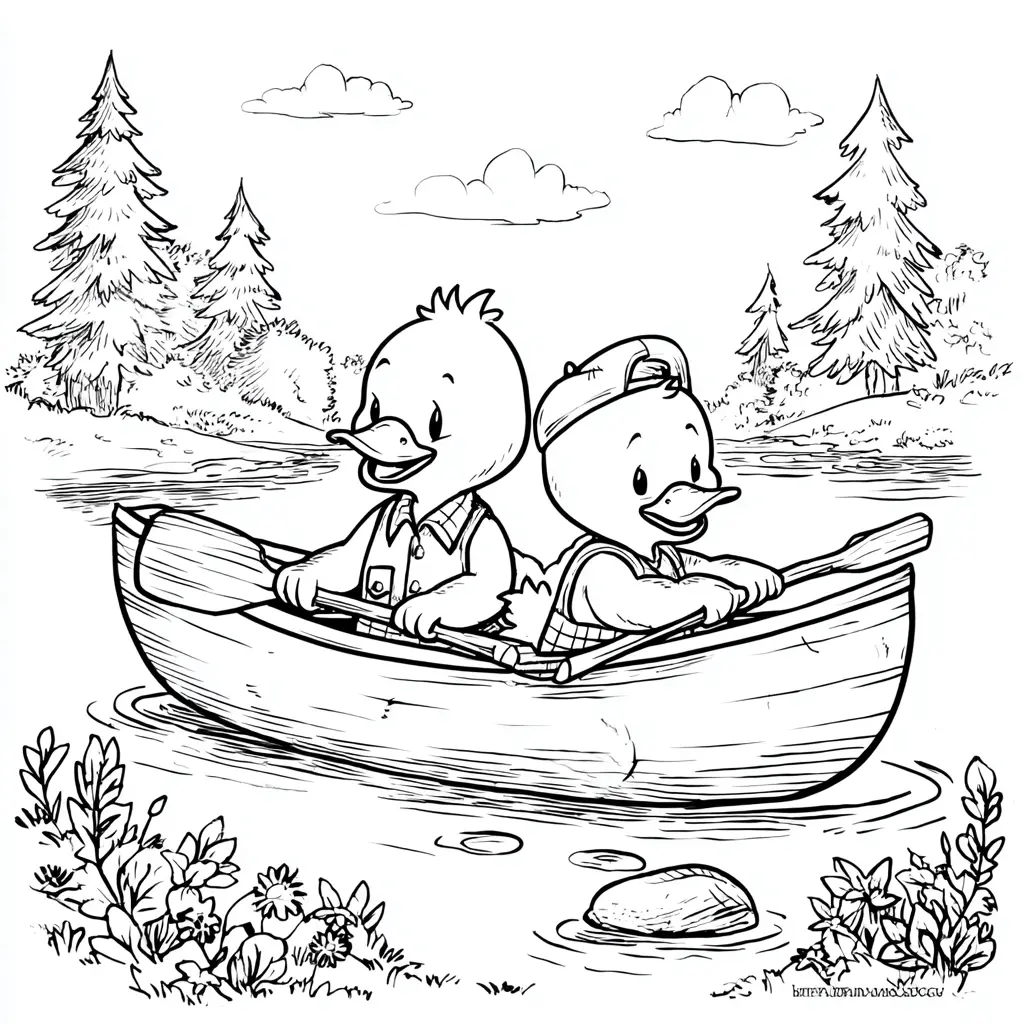 Dibujo de dos patitos en la barca para colorear Dibujo de dos patitos en la barca para colorear