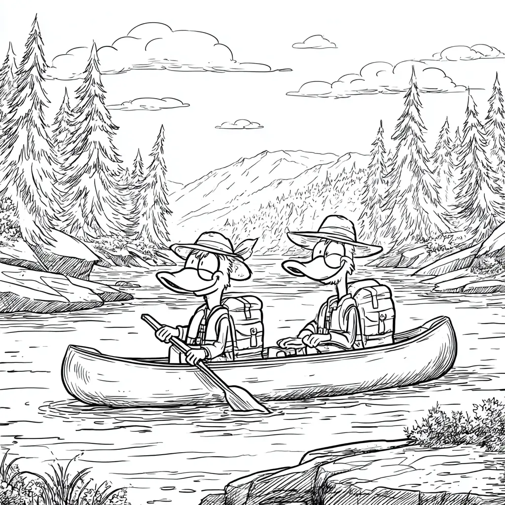 Dibujo de remando en la naturaleza para colorear Dibujo de remando en la naturaleza para colorear