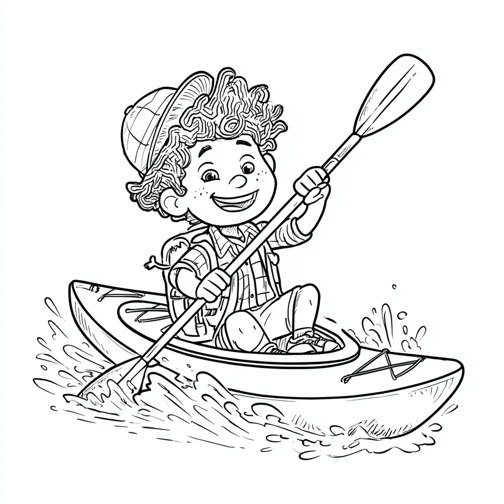 Dibujo de chico con kayak para colorear Dibujo de chico con kayak para colorear