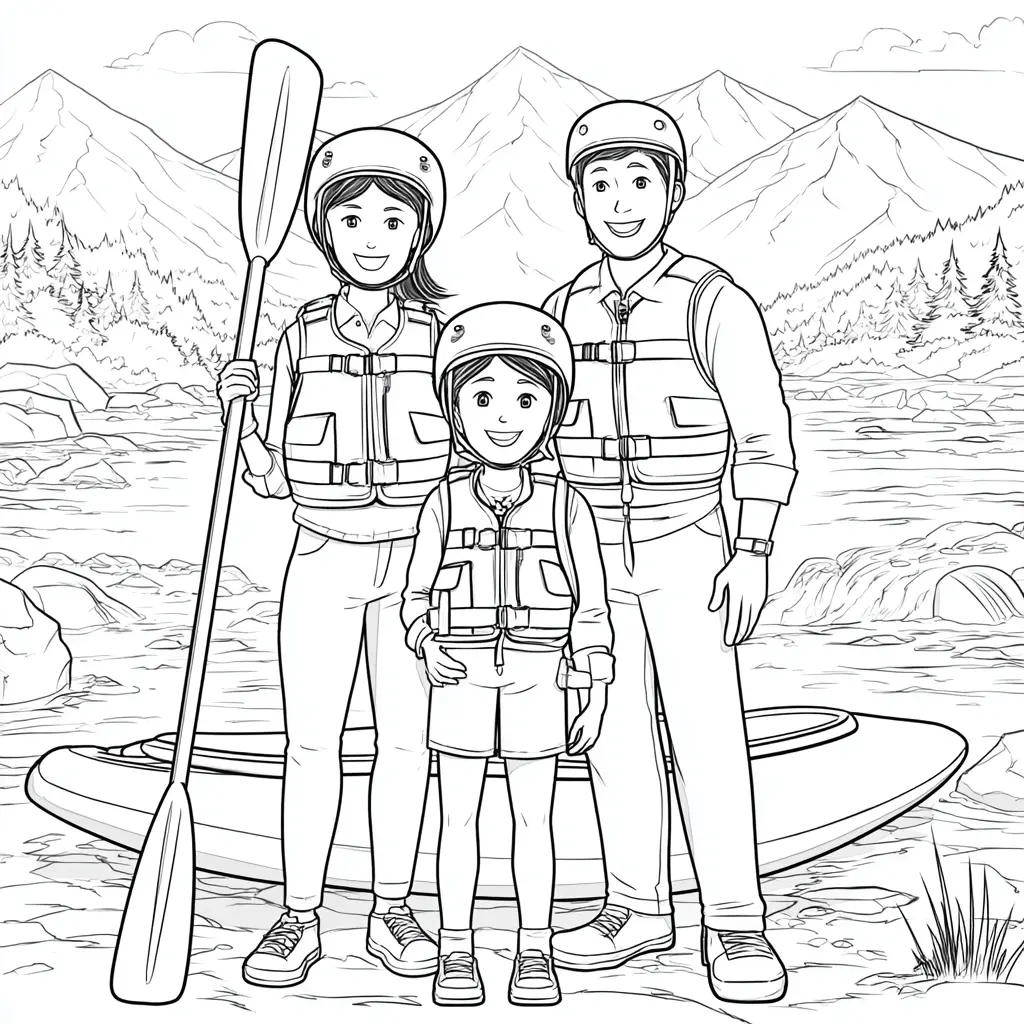 Dibujo de familia de piragüistas para colorear Dibujo de familia de piragüistas para colorear