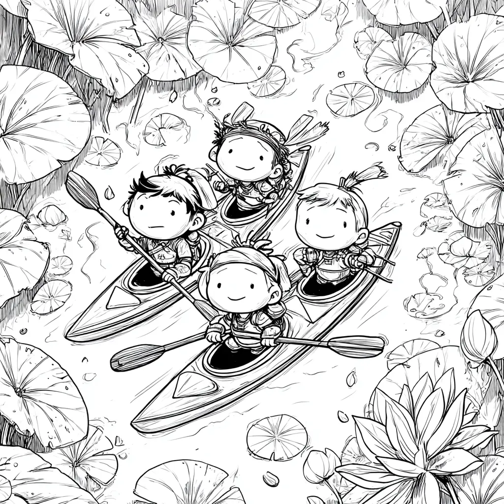 Dibujo de flores de loto y piragüas para colorear Dibujo de flores de loto y piragüas para colorear