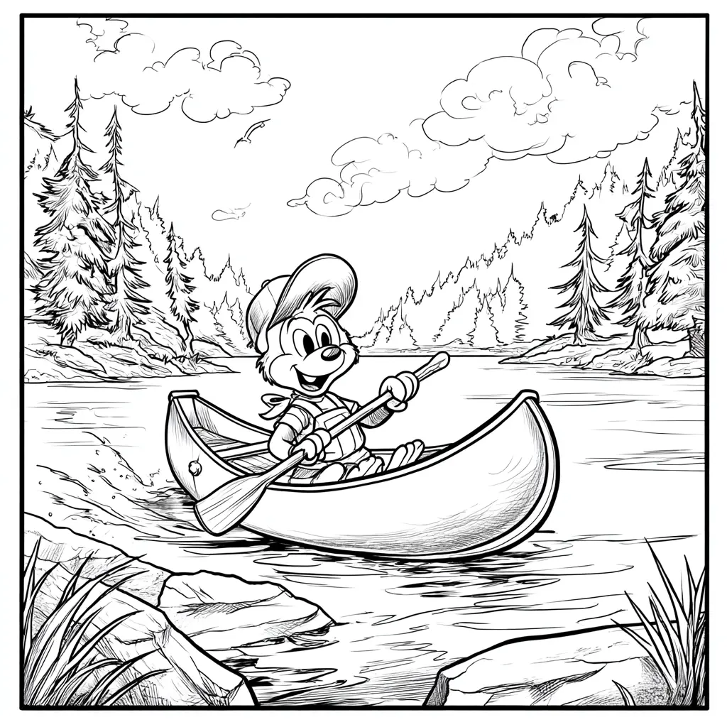 Dibujo de personaje animado en canoa para colorear Dibujo de personaje animado en canoa para colorear