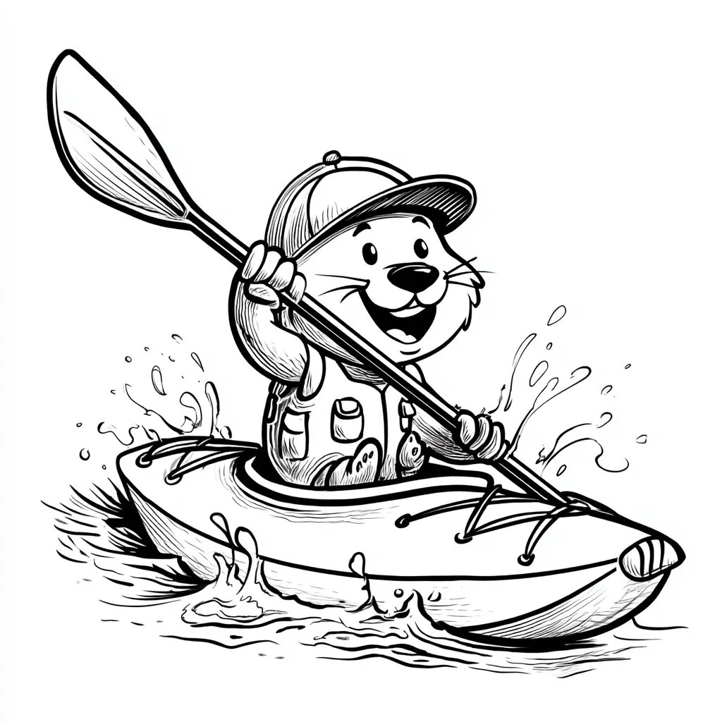 Dibujo de personaje animado en kayak para colorear Dibujo de personaje animado en kayak para colorear