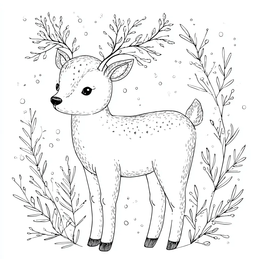 Dibujo de reno entre ramitas mágicas para colorear