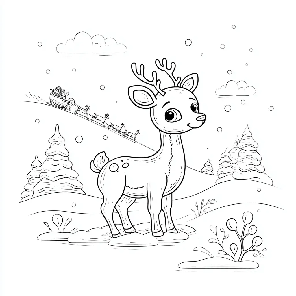 Dibujo de reno en Navidad para colorear