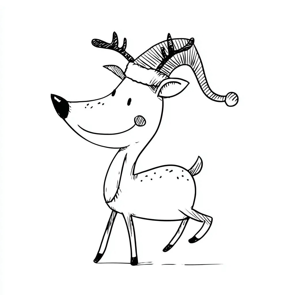 Dibujo de caricatura de reno navideño para colorear