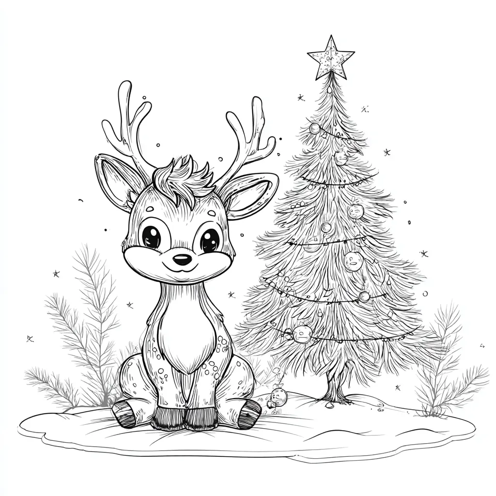 Dibujo de el reno feliz en Nochebuena para colorear
